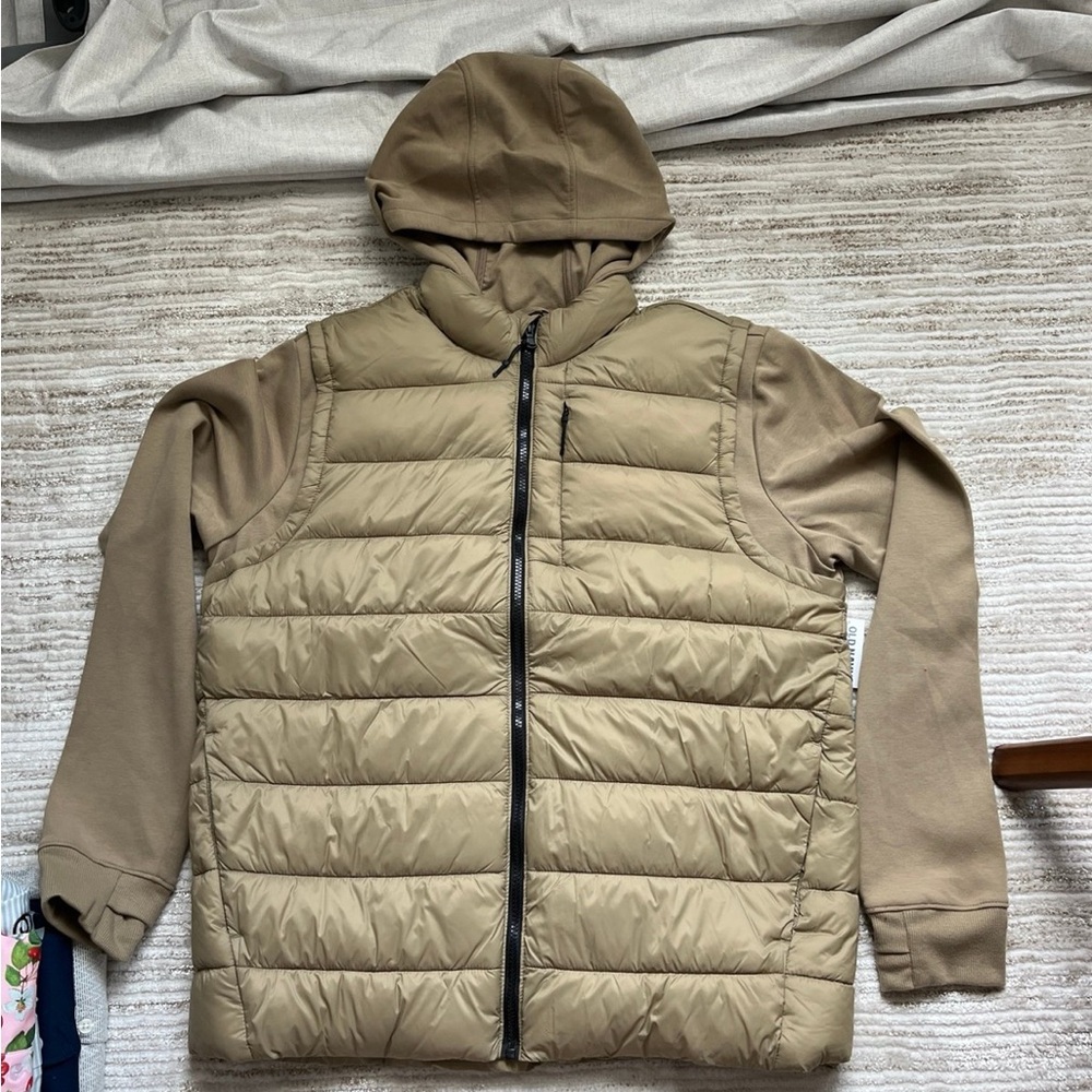 Old Navy Men's Beige Hooded Puffer Jacket
